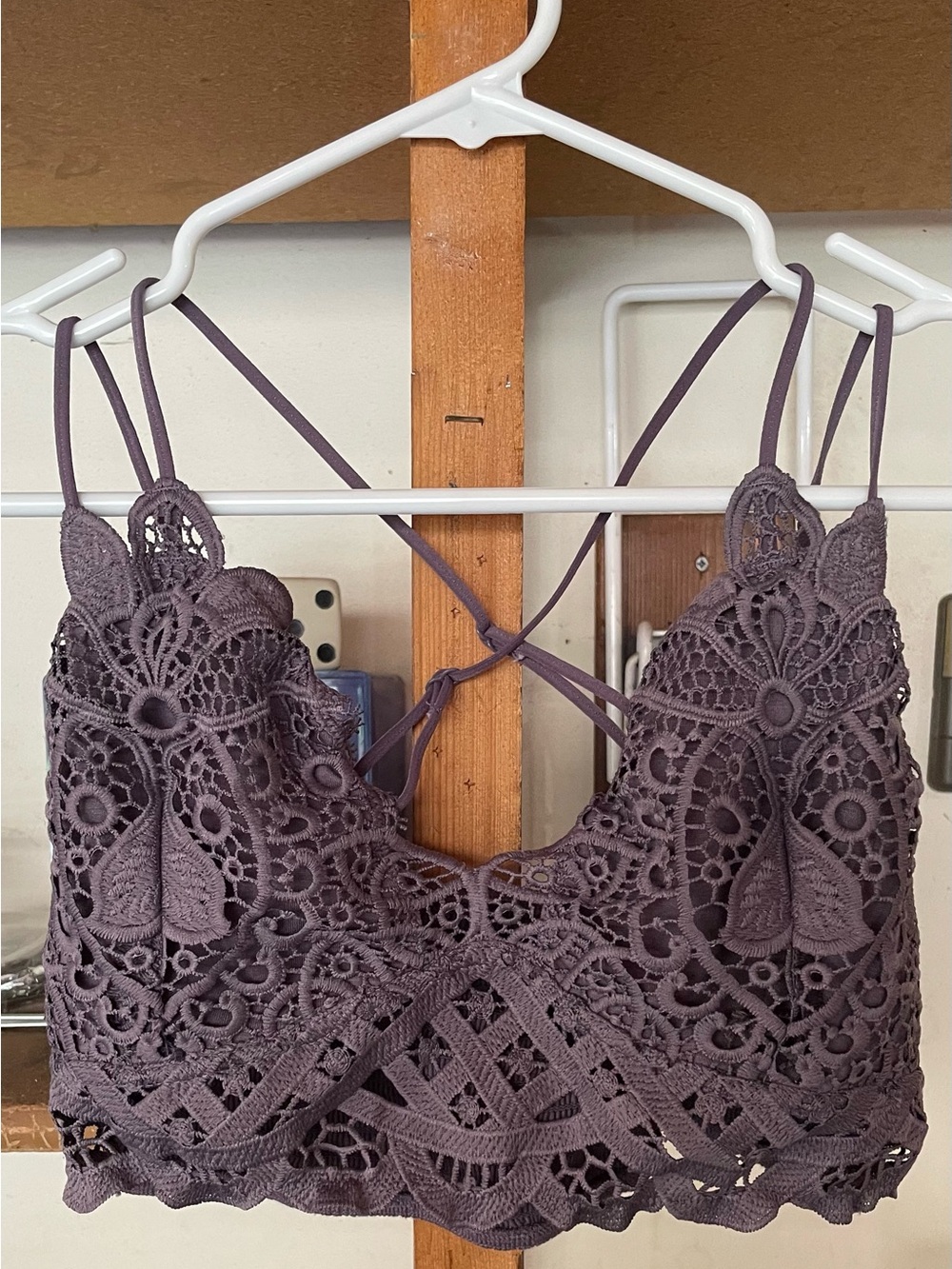 Wishlist Plum Lace Crochet Bralette with Strappy Back